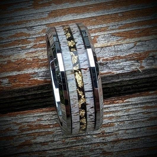 Elk Antler Wedding Ring with Gold Leaf Center Line - GoodRingsUSA