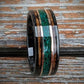 Malachite Ring with Burnt Whiskey Barrel Wood and Gold Bands - GoodRingsUSA