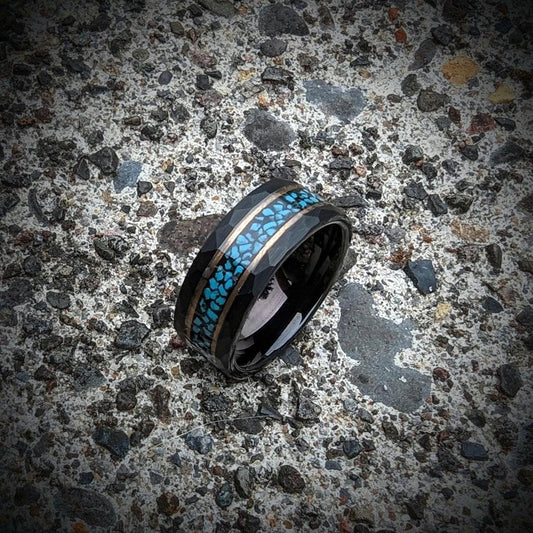 Hammered Tungsten Ring with Turquoise
