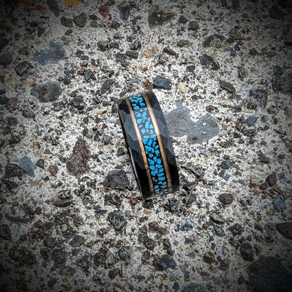Hammered Tungsten Ring with Turquoise - GoodRingsUSA