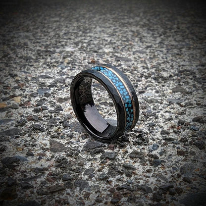 Hammered Tungsten Ring with Turquoise - GoodRingsUSA