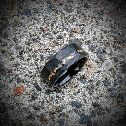 Meteorite and Gold Hammered Wedding Ring - GoodRingsUSA