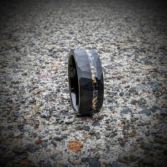 Meteorite and Gold Hammered Wedding Ring - GoodRingsUSA
