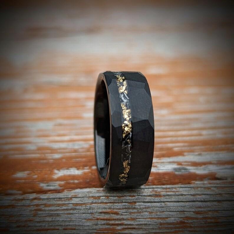 Meteorite and Gold Hammered Wedding Ring - GoodRingsUSA