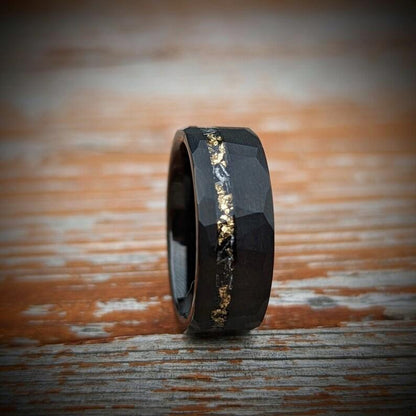 Meteorite and Gold Hammered Wedding Ring - GoodRingsUSA