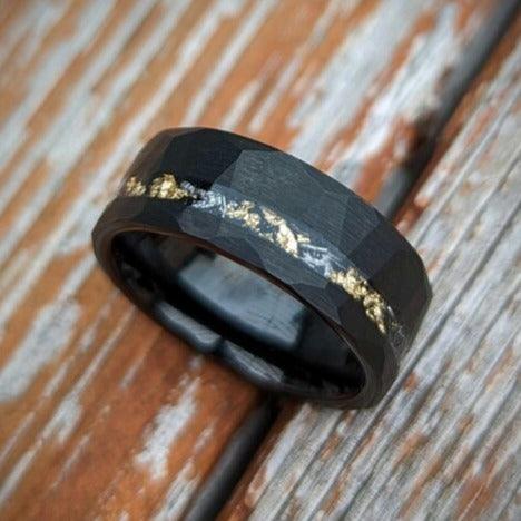 Meteorite and Gold Hammered Wedding Ring - GoodRingsUSA