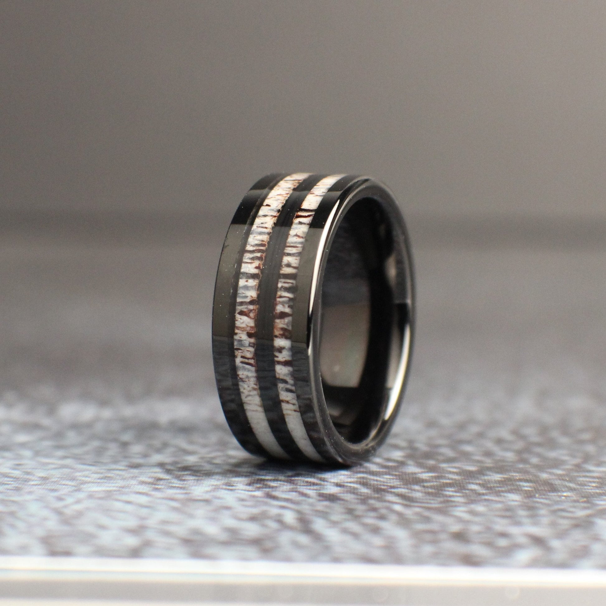 Antler and Fishing Line Wedding Band, Antler Ring, Fishing Ring, Men's Wedding Band