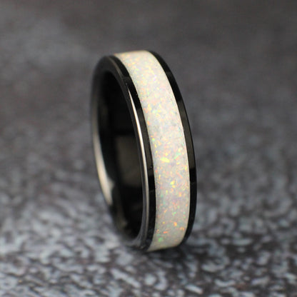 Opal Wedding Band, White Wedding Ring, White Opal Ring