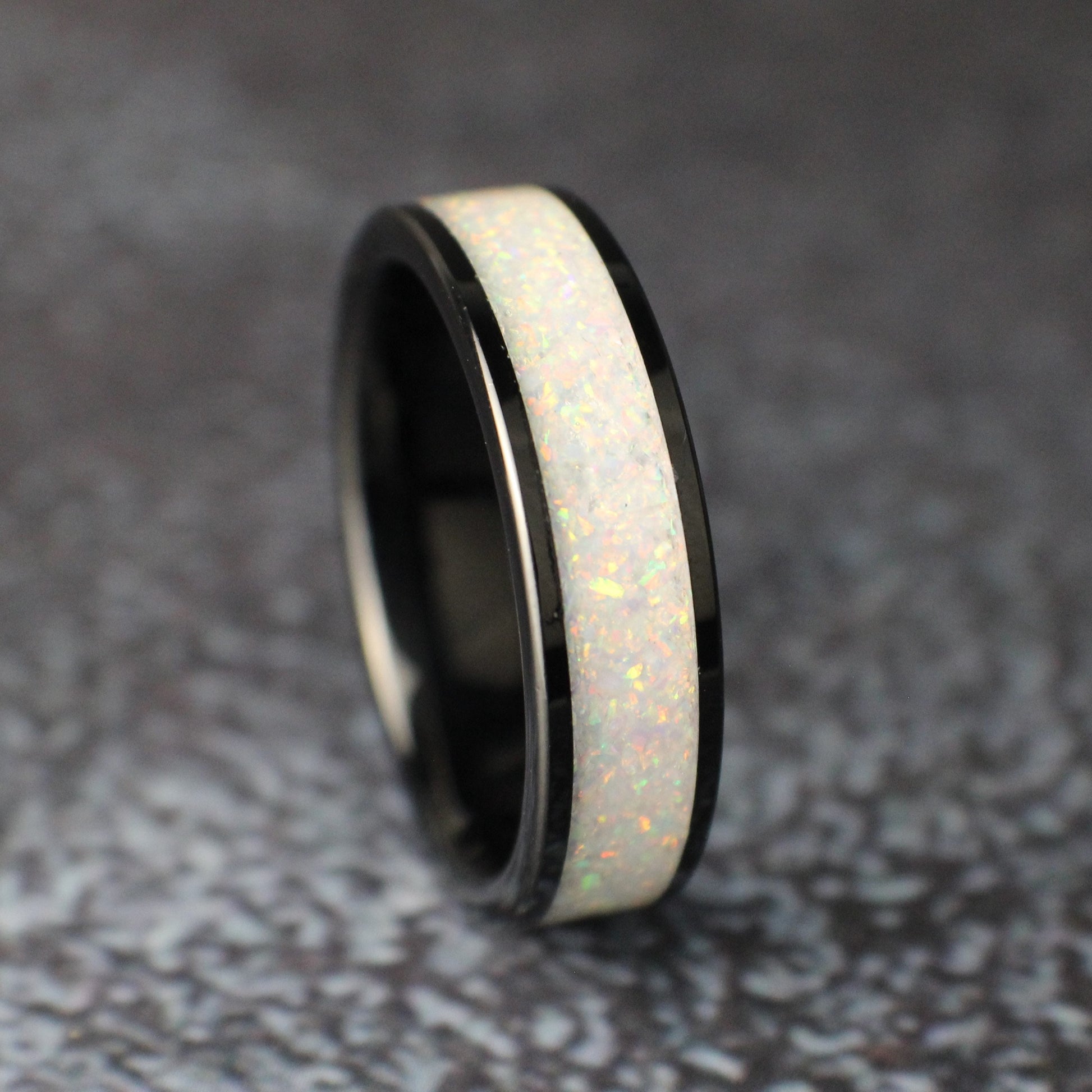 Opal Wedding Band, White Wedding Ring, White Opal Ring
