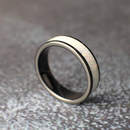 Opal Wedding Band, White Wedding Ring, White Opal Ring
