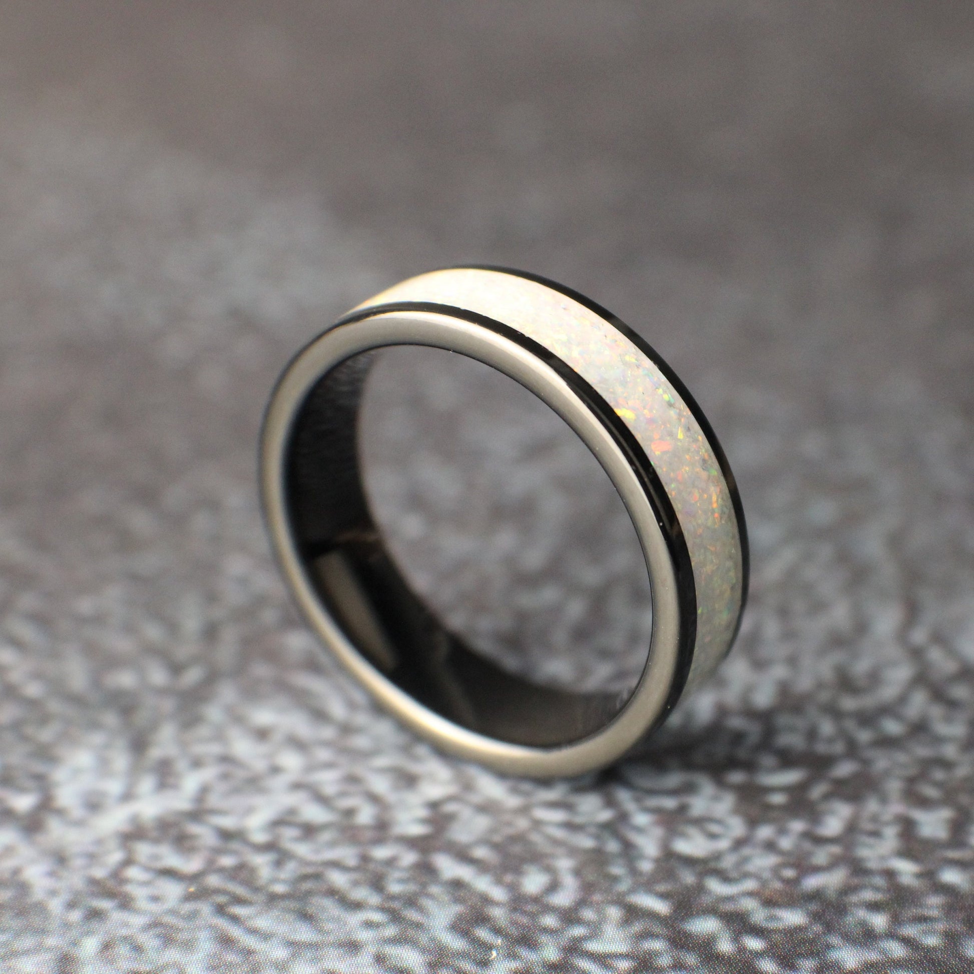 Opal Wedding Band, White Wedding Ring, White Opal Ring
