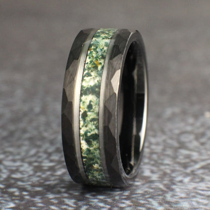 Hammered Moss Agate Ring