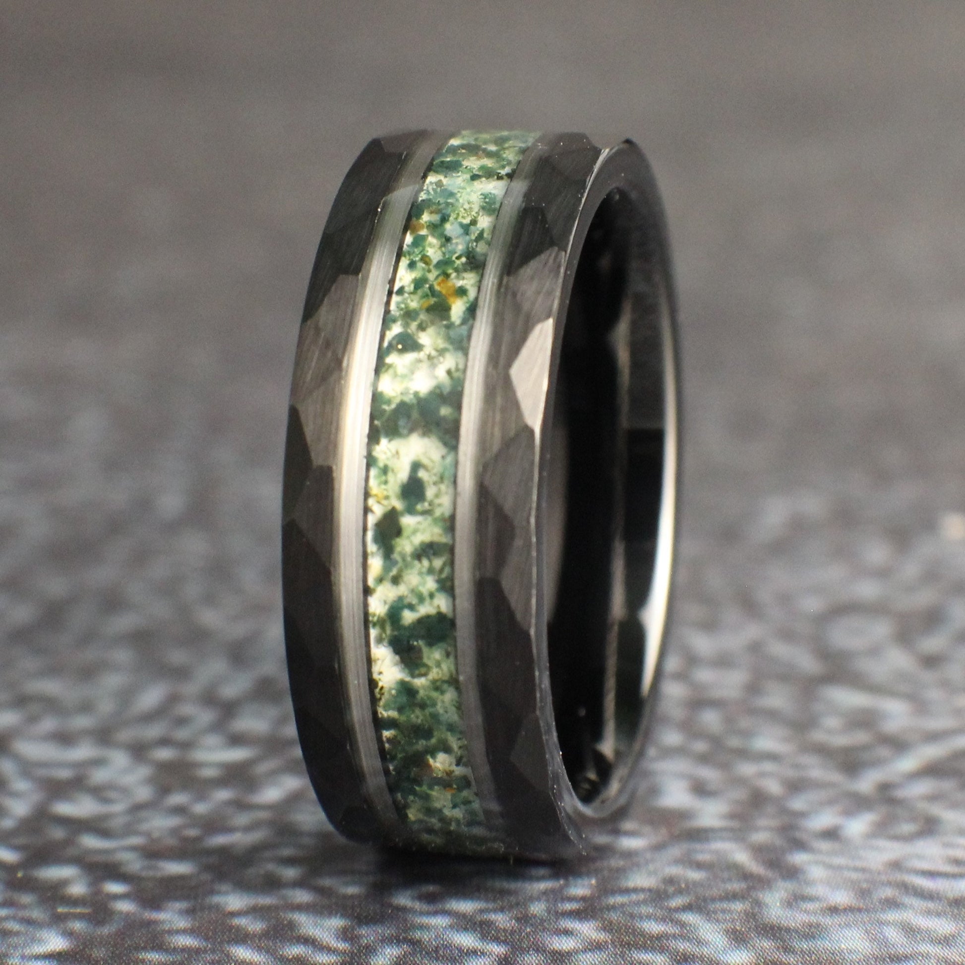 Hammered Moss Agate Ring