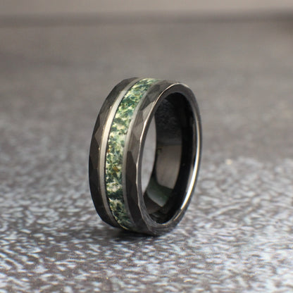 Moss agate wedding band
