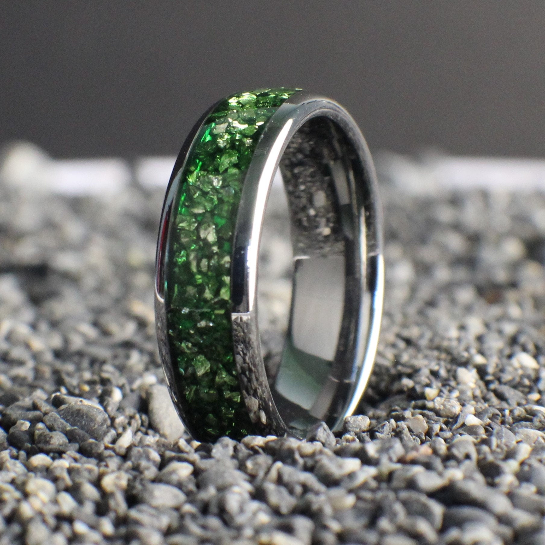 Tungsten ring with emerald