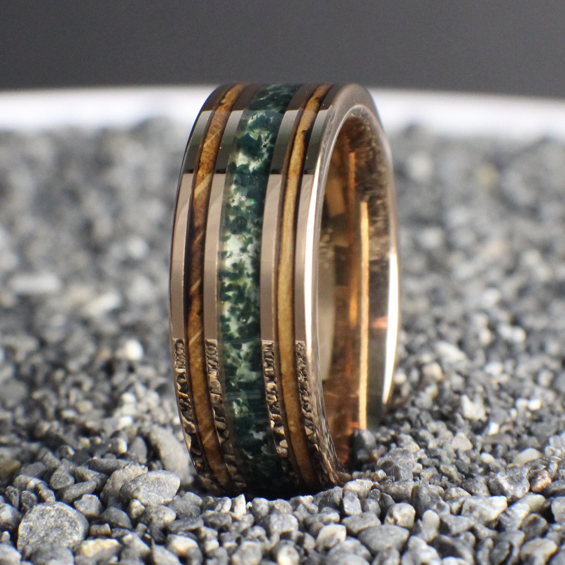 Moss agate wedding ring