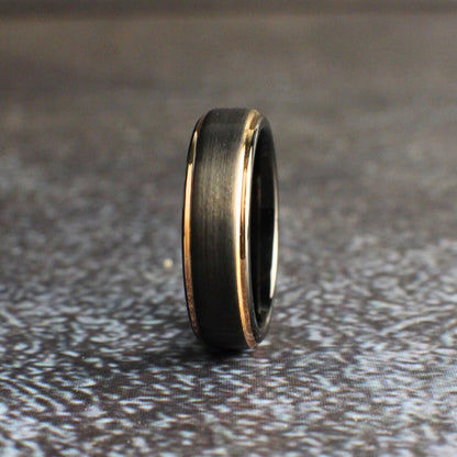 Men's Wedding Band with Rose Gold and Black Tungsten