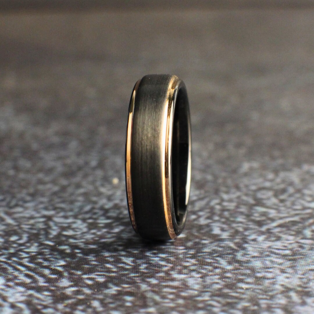 Men's Wedding Band with Rose Gold and Black Tungsten