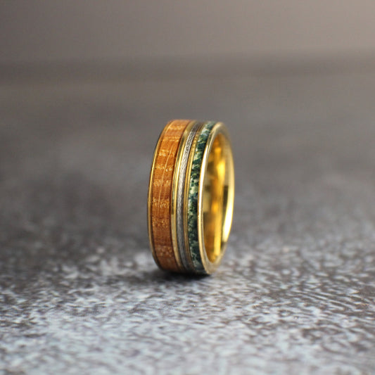 Moss Agate and Gold Wedding Ring.