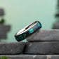Opal wedding band with blue and green opal