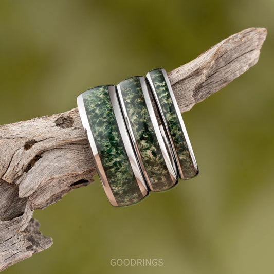 Moss Agate Wedding Rings, Moss Agate Ring for Men and Women, Moss Agate Jewelry, Wedding ring, Promise Ring, Anniversary Ring