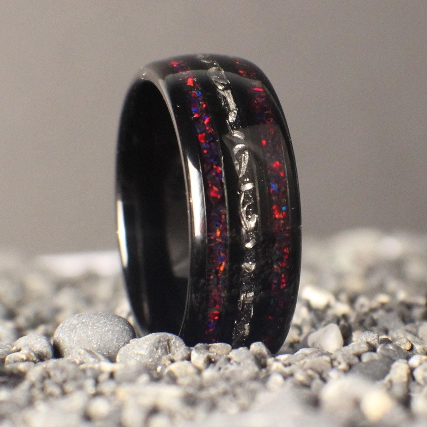 Promise Rings Wedding Band Black Fire Opal Dionysus
