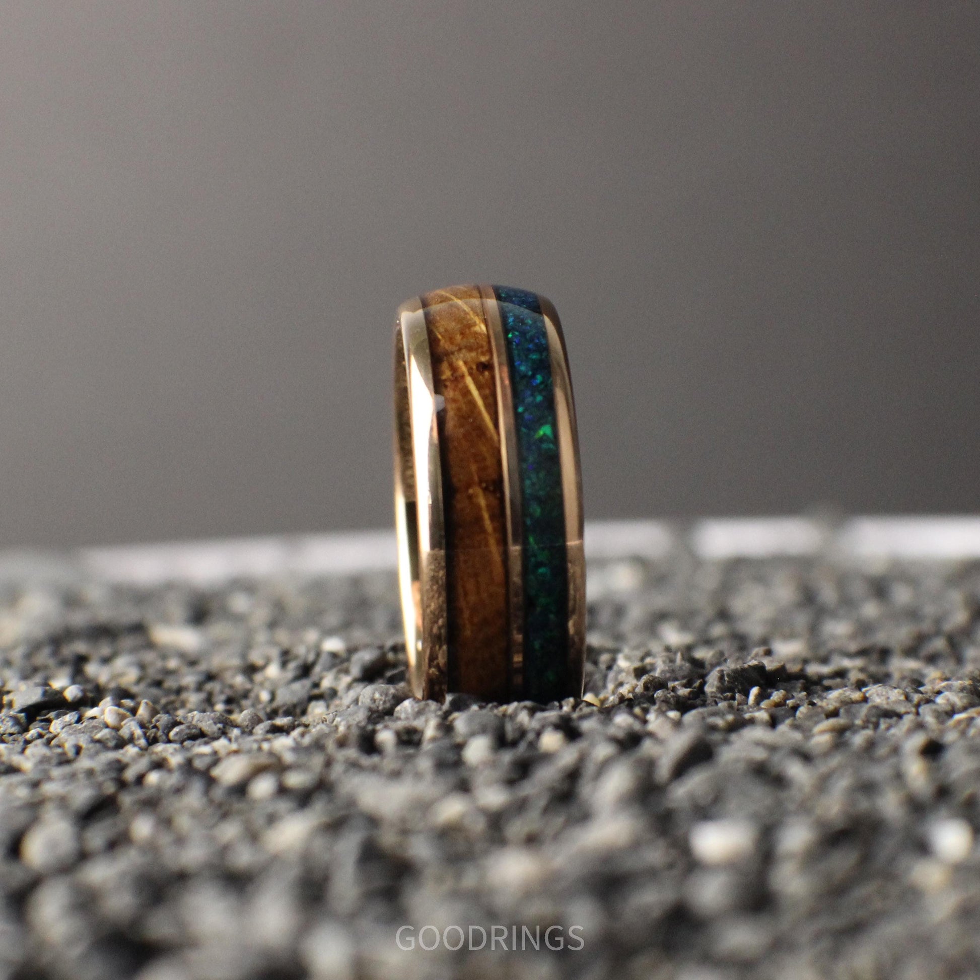 Green and blue wedding ring