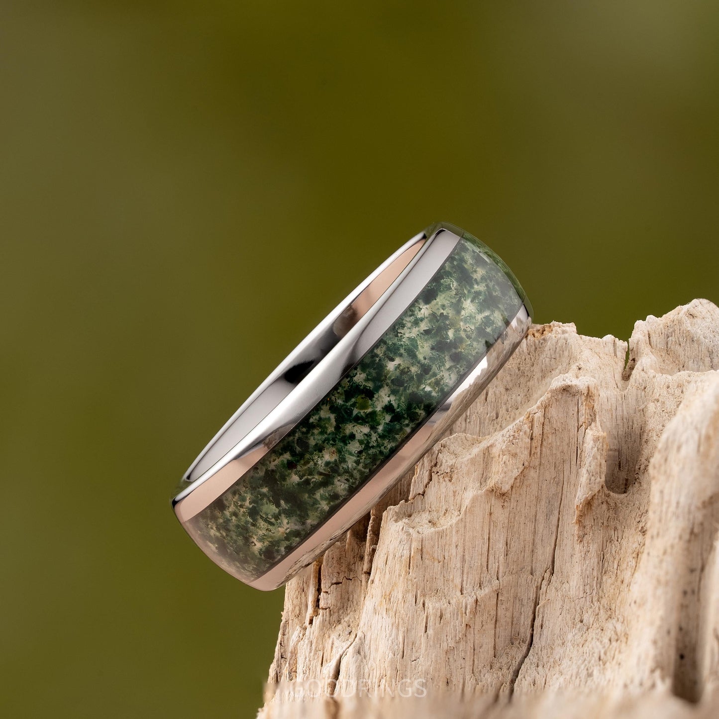 8mm wide moss agate ring