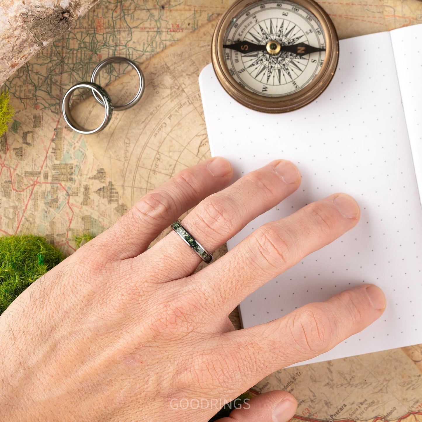 Moss agate ring for women