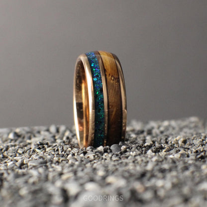 Men's Emerald Ring with Whiskey Barrel and Rose Gold