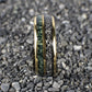 Elegant yellow gold comfort-fit ring with a polished finish, showcasing meteorite and moss agate inlays for a cosmic-meets-earthy design.