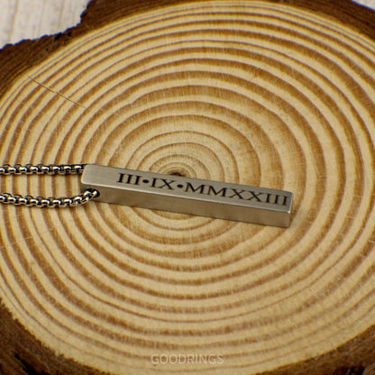 Personalized Mens Necklace, Custom Bar Necklace, Silver Necklace for Men