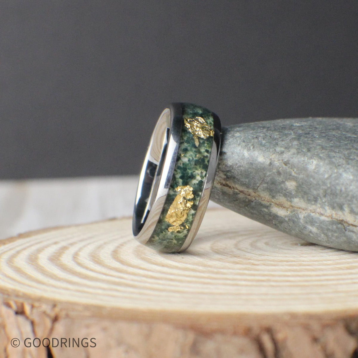 The Goldroot - Moss Agate Ring