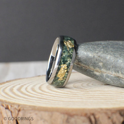 The Goldroot - Moss Agate Ring