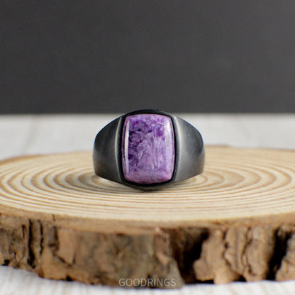 Charoite Signet Ring, Purple Signet Ring, Charoite Ring, Signet Ring for Men, Promise Ring, Anniversary Ring, Wedding Ring, Gift for him