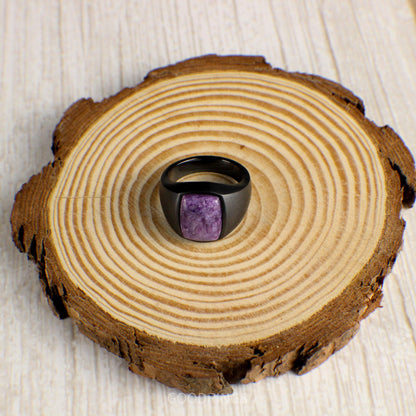 Charoite Signet Ring, Purple Signet Ring, Charoite Ring, Signet Ring for Men, Promise Ring, Anniversary Ring, Wedding Ring, Gift for him