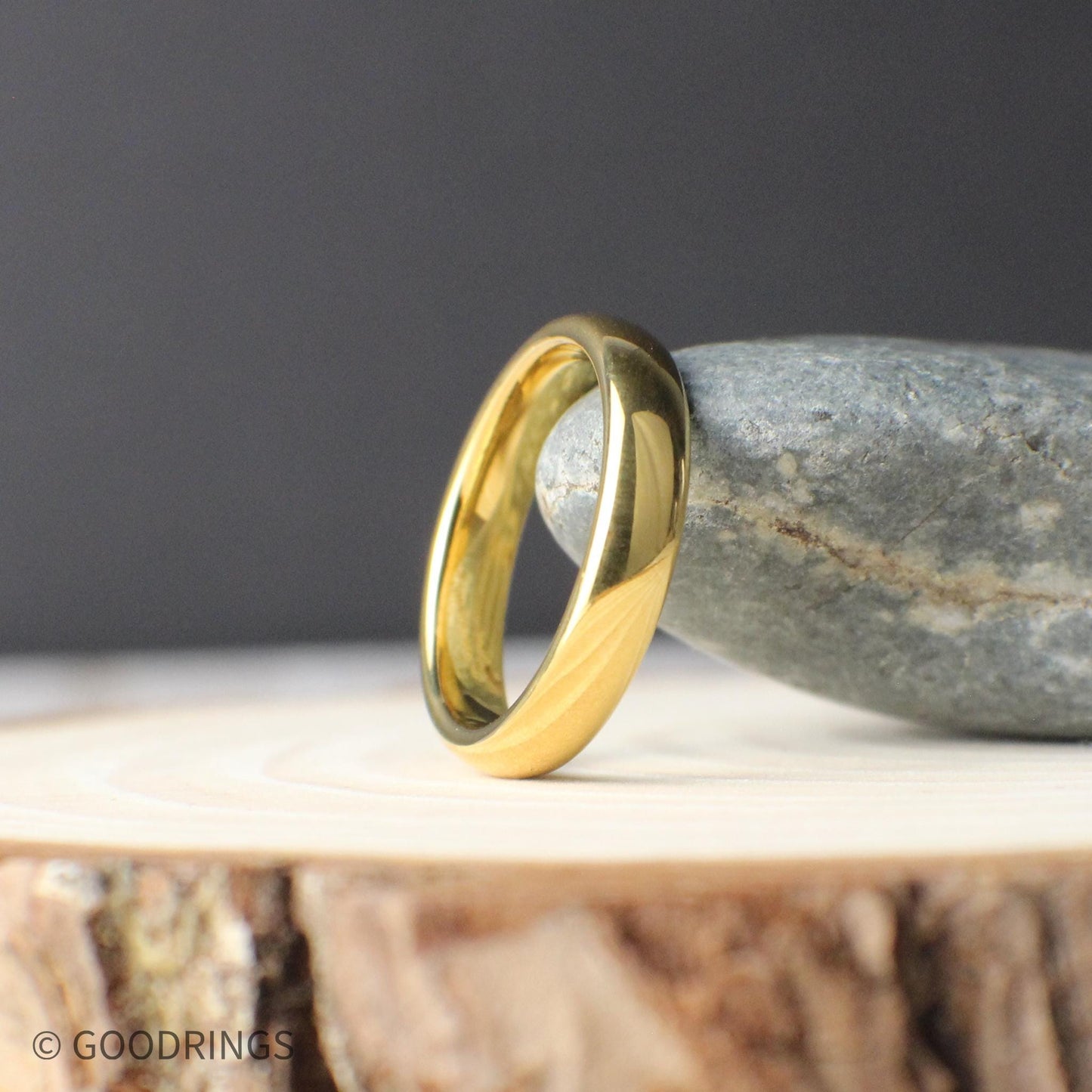 18K Gold Tungsten Ring – Domed Wedding Band in 4mm, 6mm, or 8mm, Matching Gold Bands, Men’s or Women’s Comfort Fit Ring, Polished Finish