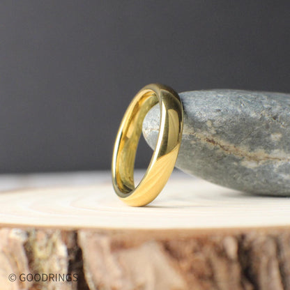 18K Gold Tungsten Ring – Domed Wedding Band in 4mm, 6mm, or 8mm, Matching Gold Bands, Men’s or Women’s Comfort Fit Ring, Polished Finish