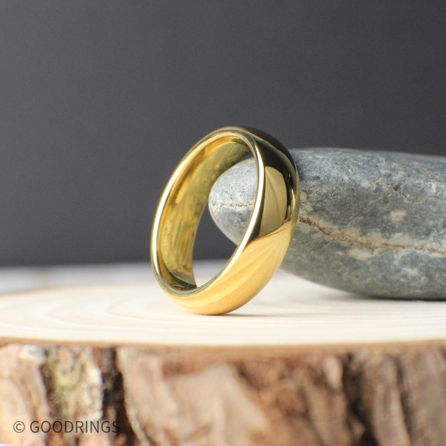 18K Gold Tungsten Ring – Domed Wedding Band in 4mm, 6mm, or 8mm, Matching Gold Bands, Men’s or Women’s Comfort Fit Ring, Polished Finish