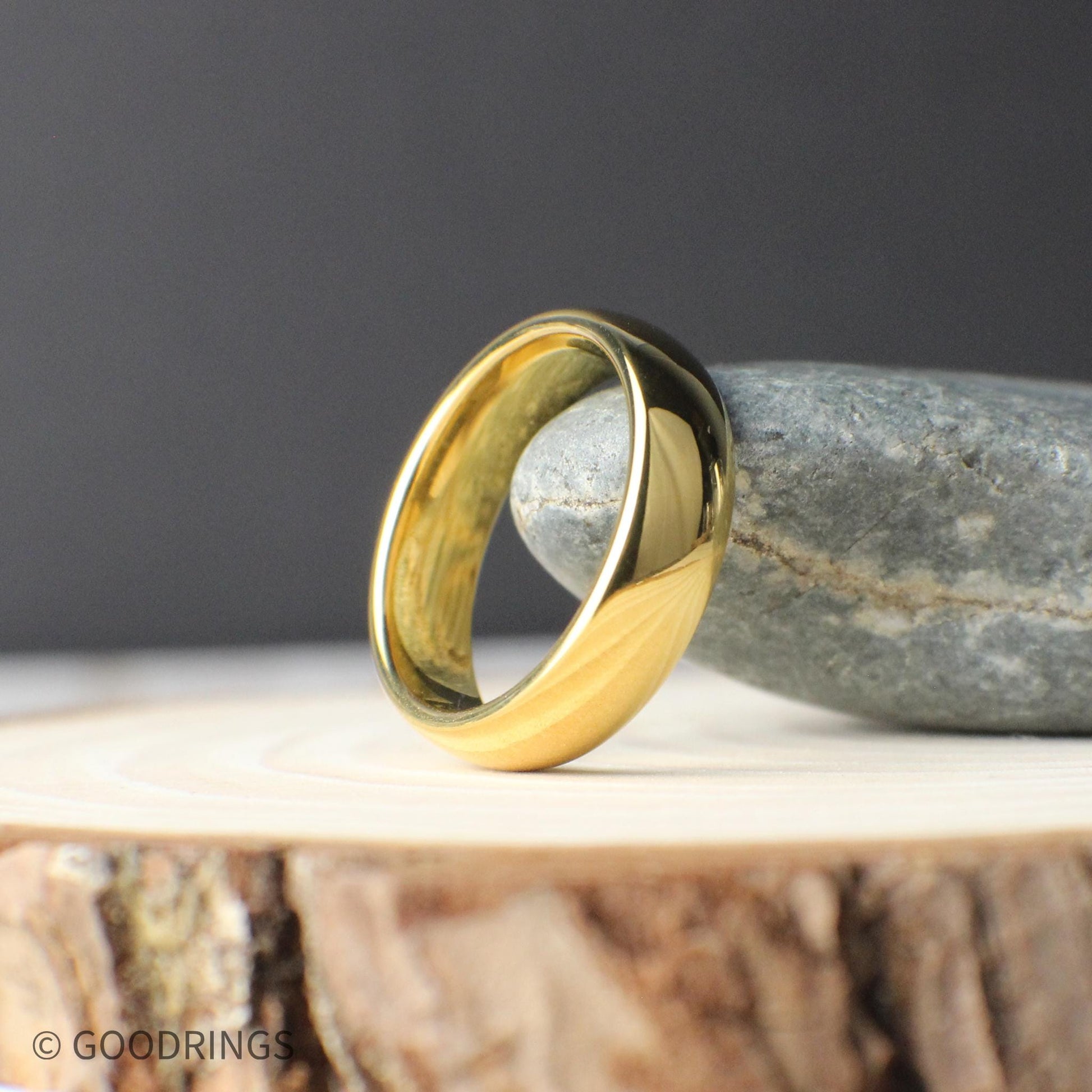 18K Gold Tungsten Ring – Domed Wedding Band in 4mm, 6mm, or 8mm, Matching Gold Bands, Men’s or Women’s Comfort Fit Ring, Polished Finish