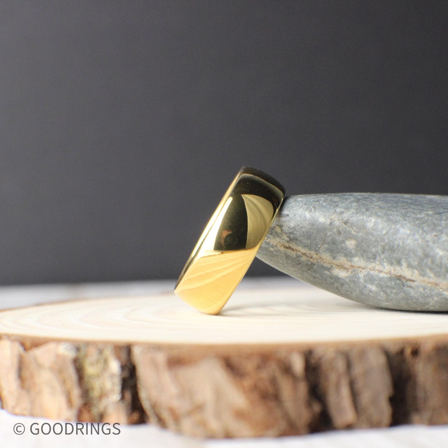 18K Gold Tungsten Ring – Domed Wedding Band in 4mm, 6mm, or 8mm, Matching Gold Bands, Men’s or Women’s Comfort Fit Ring, Polished Finish