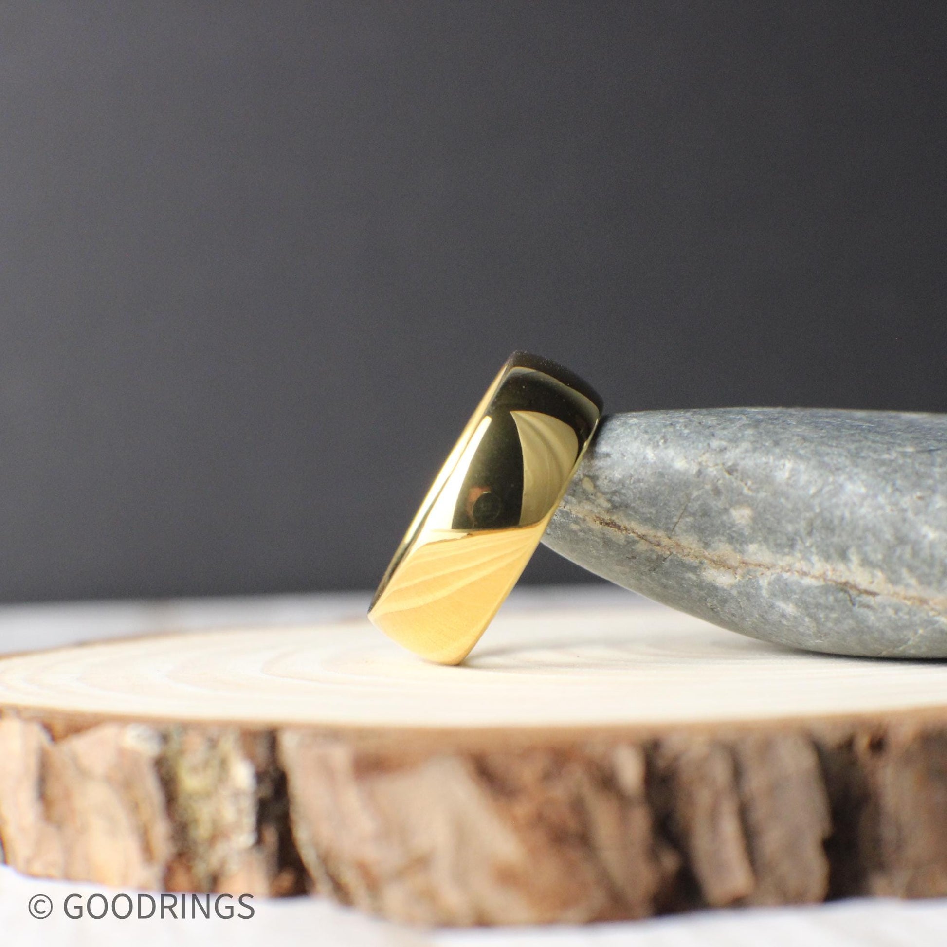 18K Gold Tungsten Ring – Domed Wedding Band in 4mm, 6mm, or 8mm, Matching Gold Bands, Men’s or Women’s Comfort Fit Ring, Polished Finish