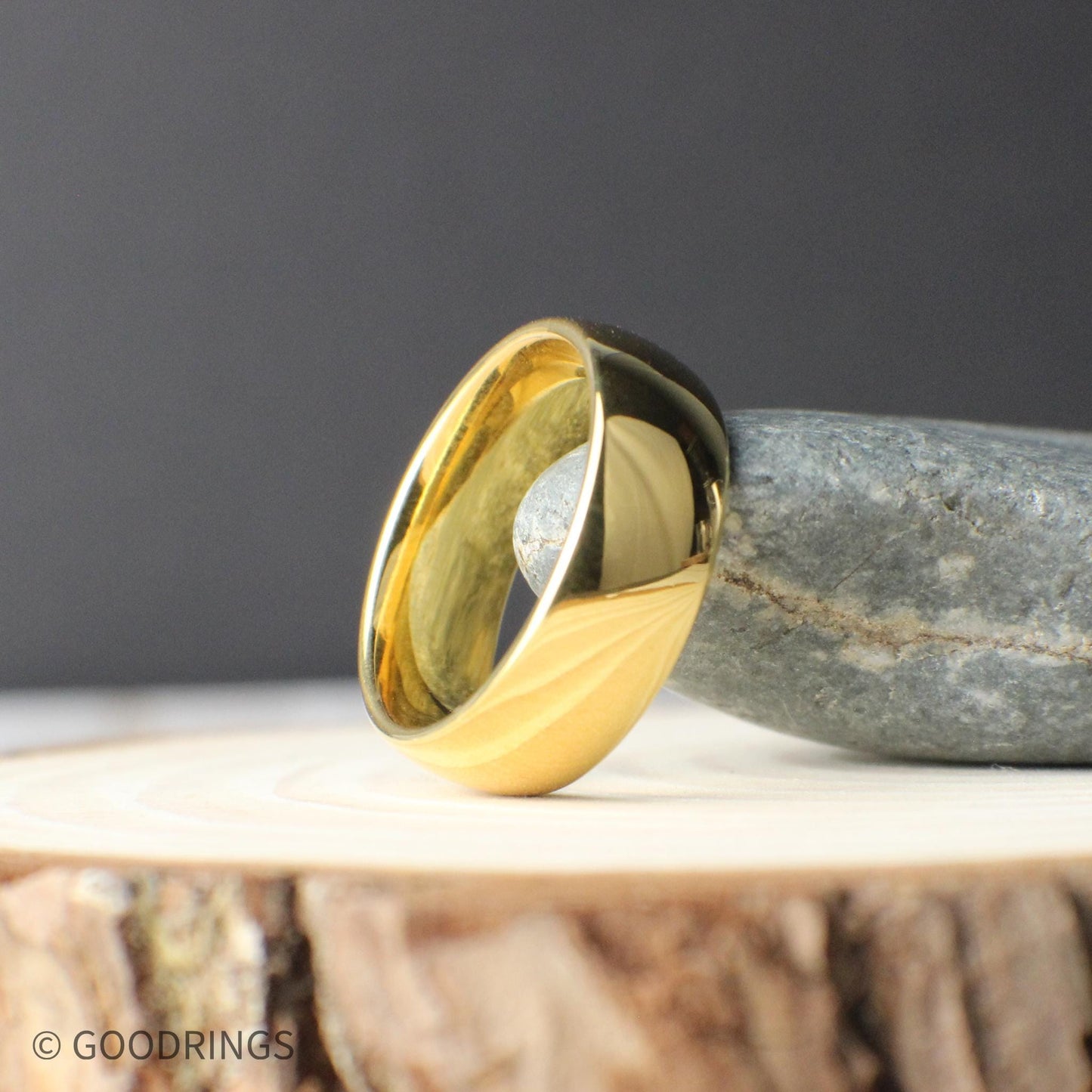 18K Gold Tungsten Ring – Domed Wedding Band in 4mm, 6mm, or 8mm, Matching Gold Bands, Men’s or Women’s Comfort Fit Ring, Polished Finish