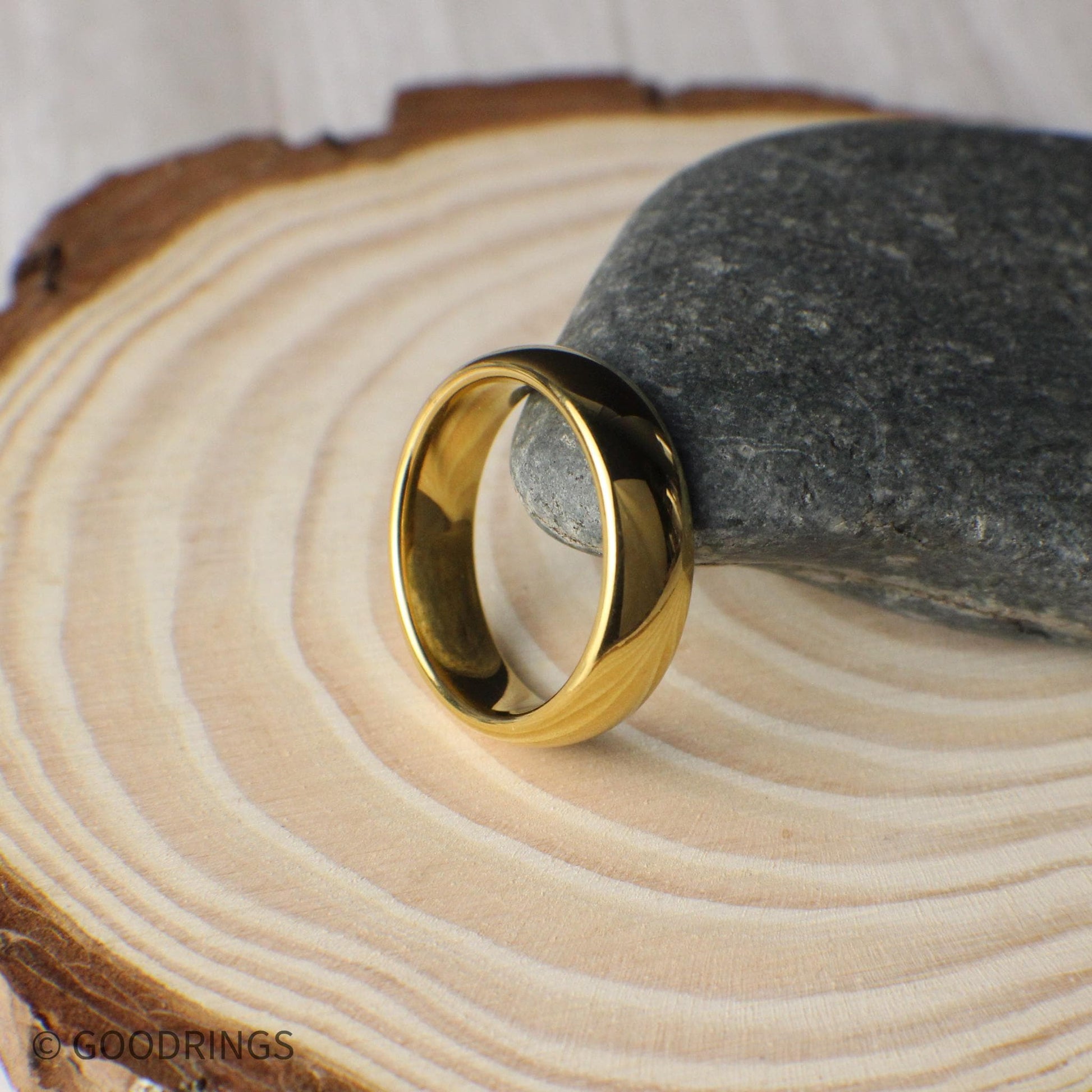 18K Gold Tungsten Ring – Domed Wedding Band in 4mm, 6mm, or 8mm, Matching Gold Bands, Men’s or Women’s Comfort Fit Ring, Polished Finish