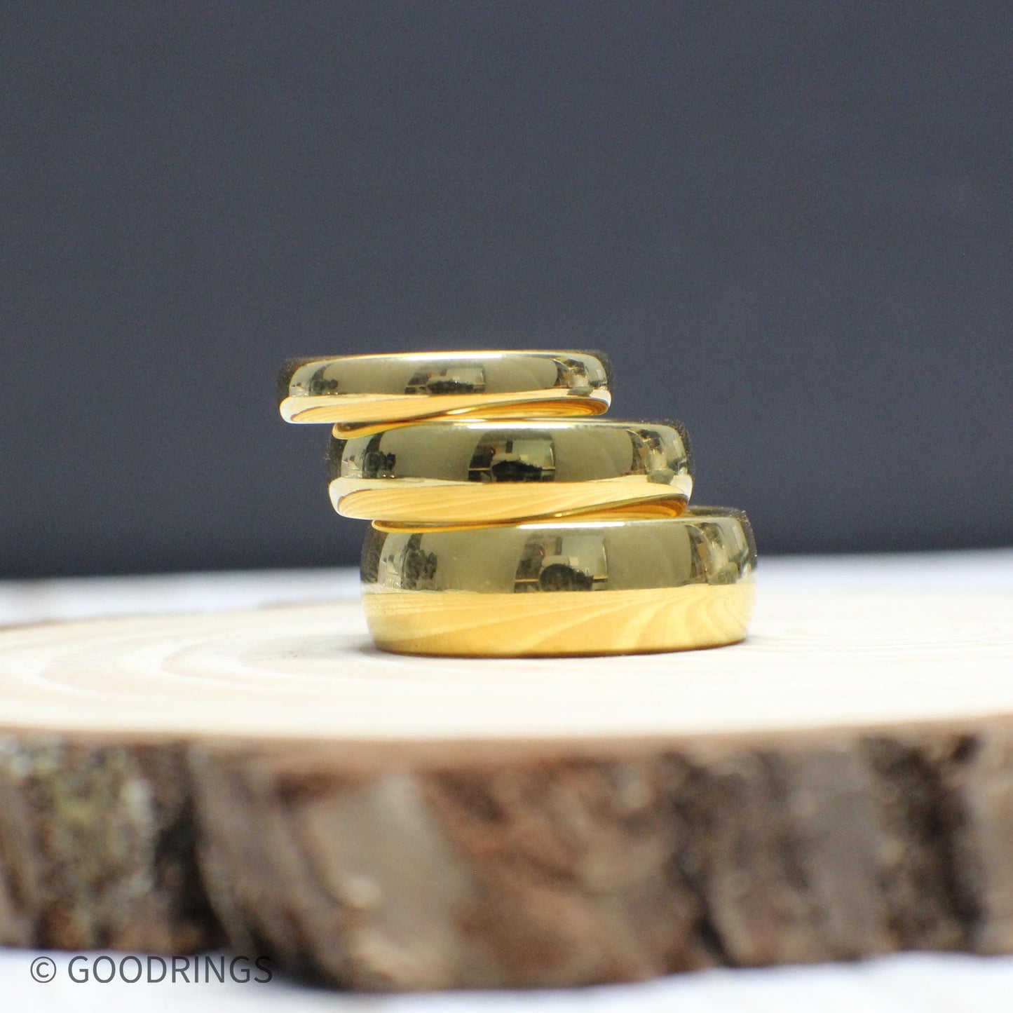 18K Gold Tungsten Ring – Domed Wedding Band in 4mm, 6mm, or 8mm, Matching Gold Bands, Men’s or Women’s Comfort Fit Ring, Polished Finish