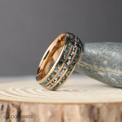 The Alder Set – moss agate and silver leaf couples rings