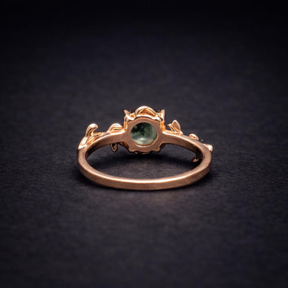 Picture of a moss agate ring from the backside