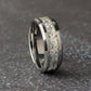 Silver wedding ring for men at a slight angle. The ring is 8mm wide and has beveled edges