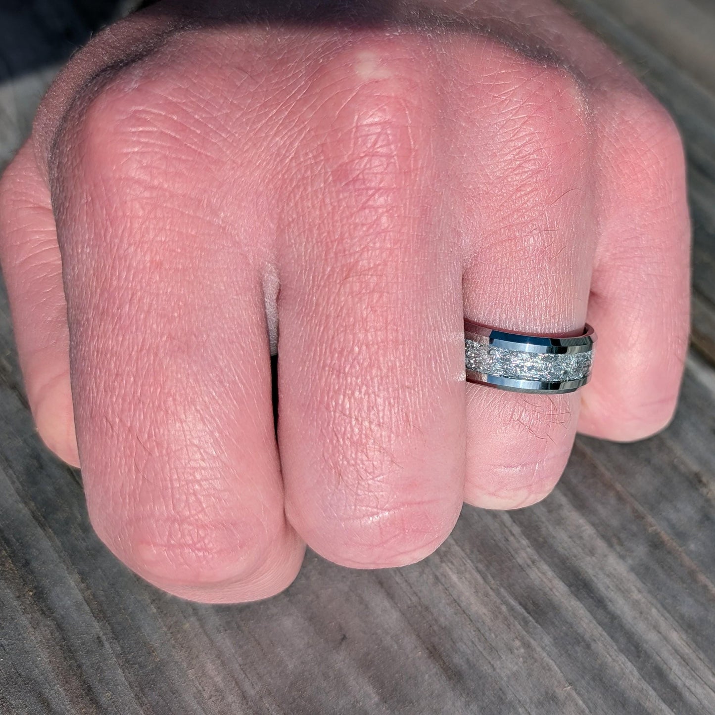 Men's Silver Wedding Ring | Tungsten Ring with Silver Leaf | Unique Wedding Band