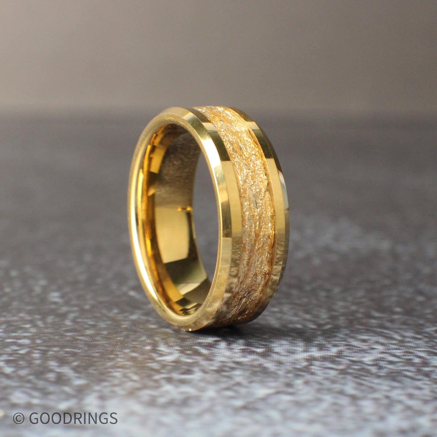 Men's Gold Wedding Ring | Tungsten Ring with Gold Leaf | Unique Wedding Band